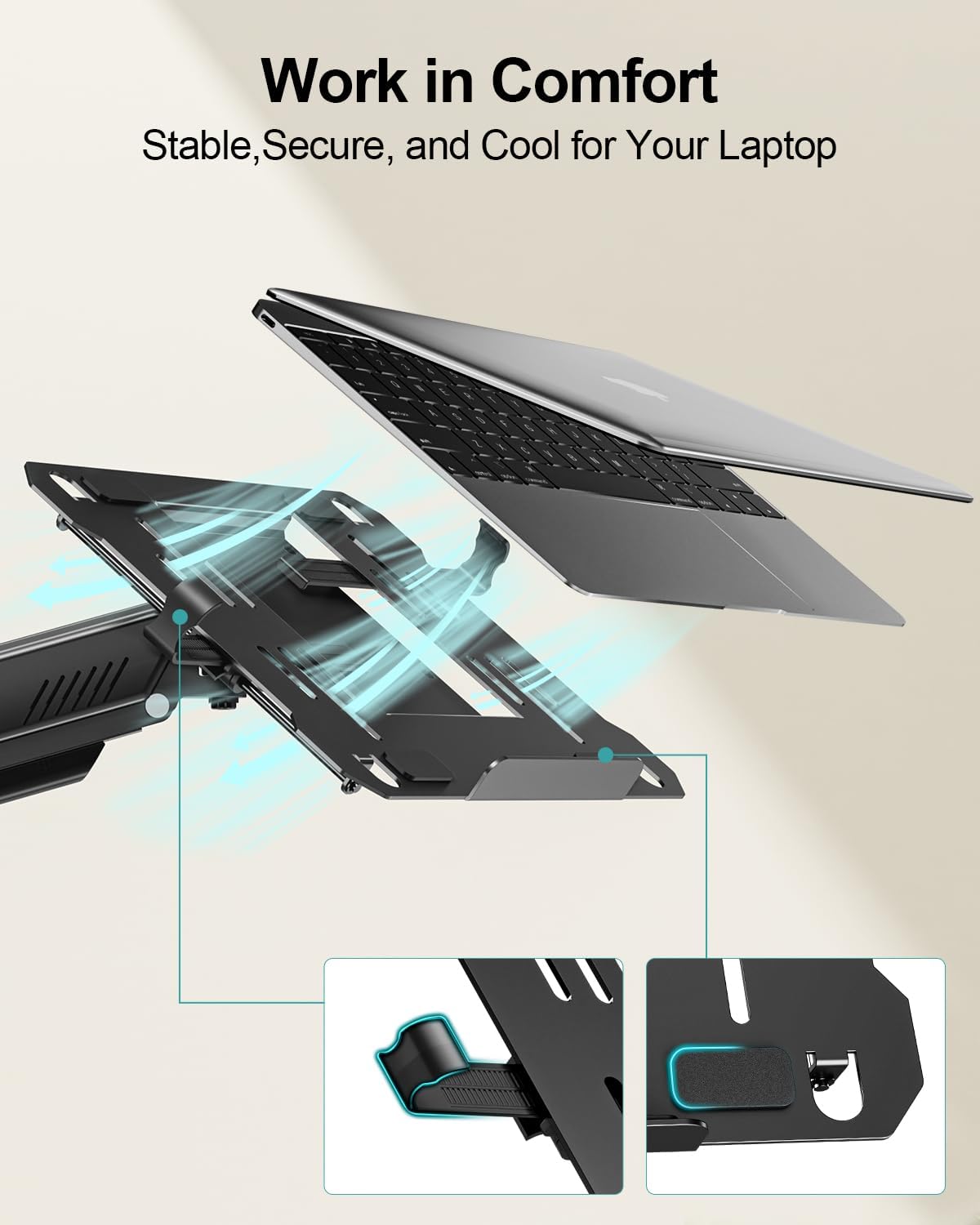 MOUNT PRO Laptop Wall Mount, 2-in-1 Monitor Wall Mount with Vented Tray for 11-17" Notebook/13-32 Computer Screen, Full Motion Adjustable Laptop Holder Stand, Gas Spring Laptop Arm Holds 4.4-22 lbs