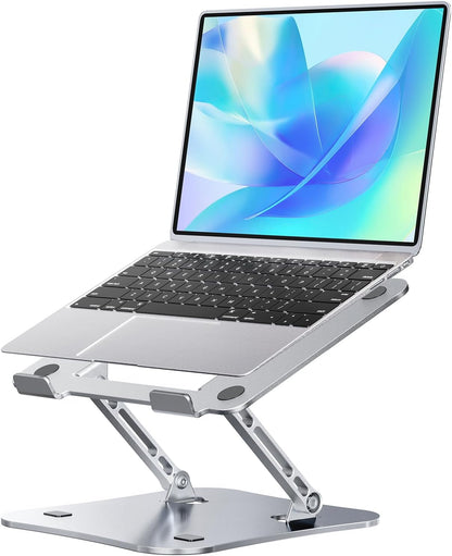 H&C(hcck&Cllassp) Aluminum Laptop Stand for Desk, Foldable and Portable Laptop Riser, Adjustable Notebook Stand, Ventilated Cooling Bracket, Ergonomic Computer Stand for 11-17 inch Notebooks, Silver