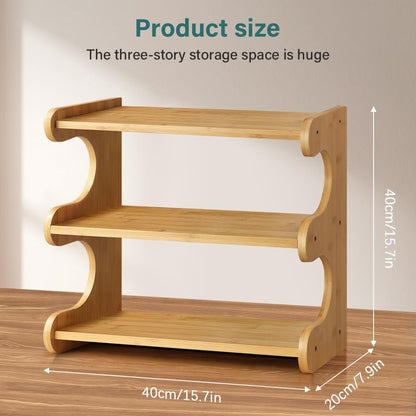 BFTOU Bamboo Desk Organizer Multifunctional 3 Tier Office Table Shelf Bookshelf Supplies Storage Rack for Kitchen Living Room