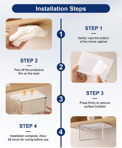 Hanging Cabinet Organizer – 33° Tilted Under Desk Drawer & Bathroom Storage – Self-Adhesive Clear Pull-Out Bins for Kitchen, Office & Vanity (Medium)