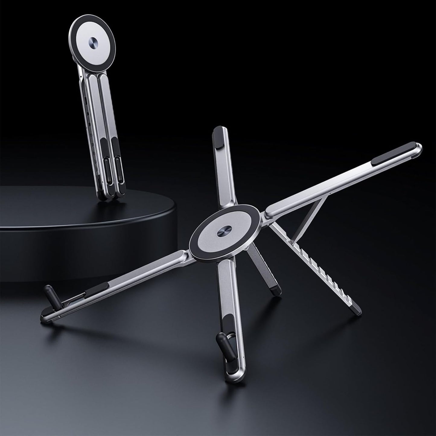 Laptop Stand for Desk, Adjustable Aluminum Alloy Magnetic Foldable Phone Stand, 8 Level Height Adjustable Laptop Stand, 3 in 1 Computer Riser for Phone, Tablet and Laptop