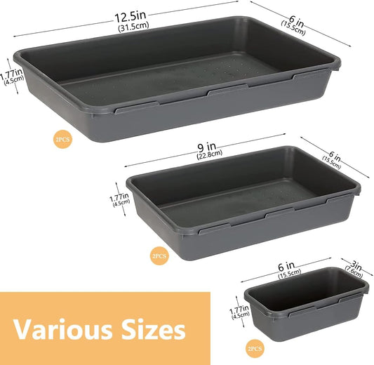 6 PCS Large Drawer Organizer, 3 Sizes Plastic Versatile Desk Drawer Organizer Trays, Kitchen Drawer Organization and Plastic Storage Bins for Makeup, Vanity, Kitchen, Utensils, Office, Bathroom