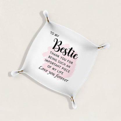 Inspirational Gifts for Women Jewelry Valet Tray, Motivational Positive Affirmations Gifts for Women, Blue Retro Nightstand Desk Accessories PU Leather Tray Organizer for Jewelry Rings Watches