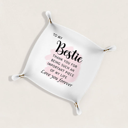 Inspirational Gifts for Women Jewelry Valet Tray, Motivational Positive Affirmations Gifts for Women, Blue Retro Nightstand Desk Accessories PU Leather Tray Organizer for Jewelry Rings Watches