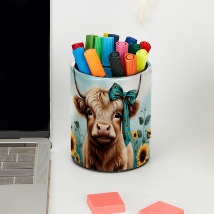 Leather Pen Holder for Desk, Love Cherry Pencil Organizer Pencil Cup Desk Decor Makeup Brush Holder Multifunctional Office Supplies for Home,Office, School
