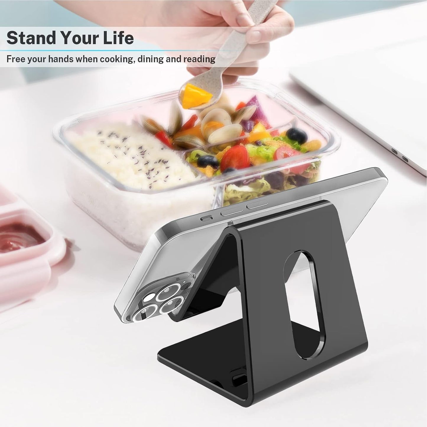 Crpich Acrylic Cell Phone Stand, Portable Clear Phone Stand for Desk, Compatible with Phone16 15 14 13 Pro Max Mini 12 11 Plus SE, Switch, Android Smartphone, Pad, Tablet, Desk Accessories