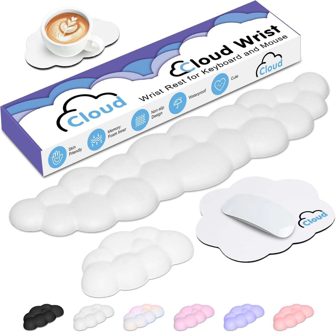 Cloud Wrist Rest Keyboard Palm Rest with Non-Slip Base for Computer Gaming Wrist Rest, YAMJUG Cloud Arm Rest Keyboard Wrist Pad Rainbow