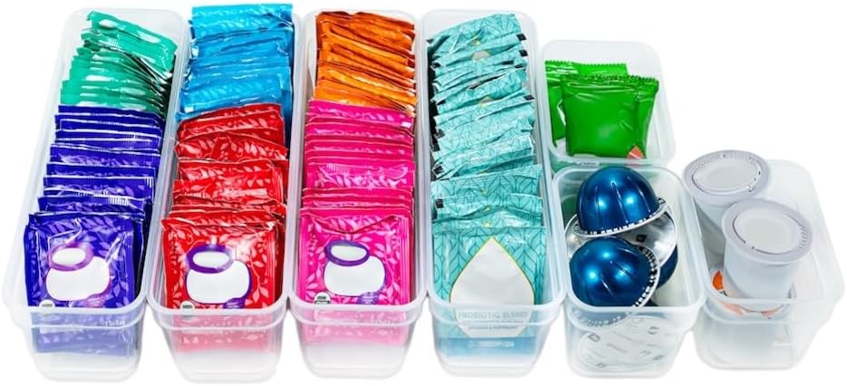Best Kept 6 Bin Pack, Long Home Organizer Storage Boxes with Lids, Translucent Clear
