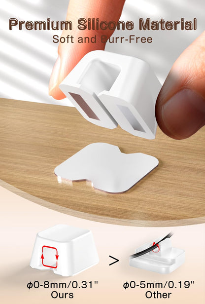 Maveek Magnetic Cord Holders, 5 Pack Silicone Magnet Cable Clips with Metal Plates, Standing Desk Wire Organizer for USB Charging Cables, Nightstand, Car, Metal Surface (Small, White)