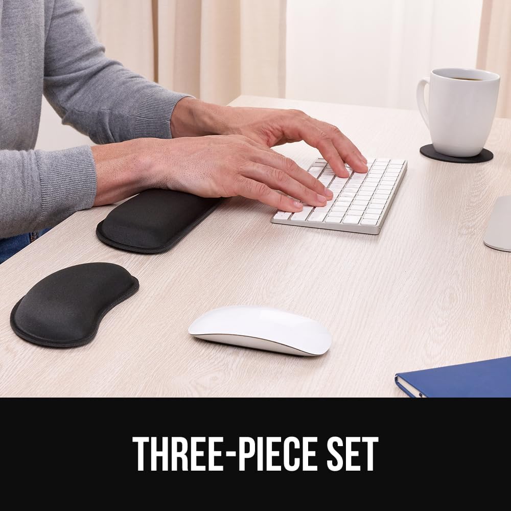 GORILLA GRIP Silky Memory Foam Wrist Rest for Computer Keyboard, Mouse, Ergonomic Design for Typing Pain Relief, Desk Pads Support Hand and Arm, Mousepad Rests, Stain Resistant, 2 Piece Pad, Black