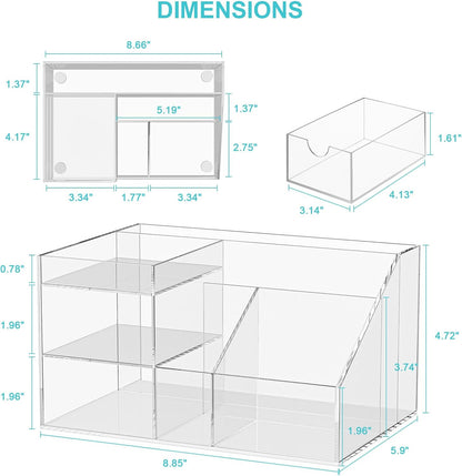 VITVITI Acrylic Desk Organizer, Upgraded Clear Pencil Organizer for Desk, 7 Compartments Stationary Pen Organizer Storage with Drawer, for Office Supply, 500+ Pencils Capacity
