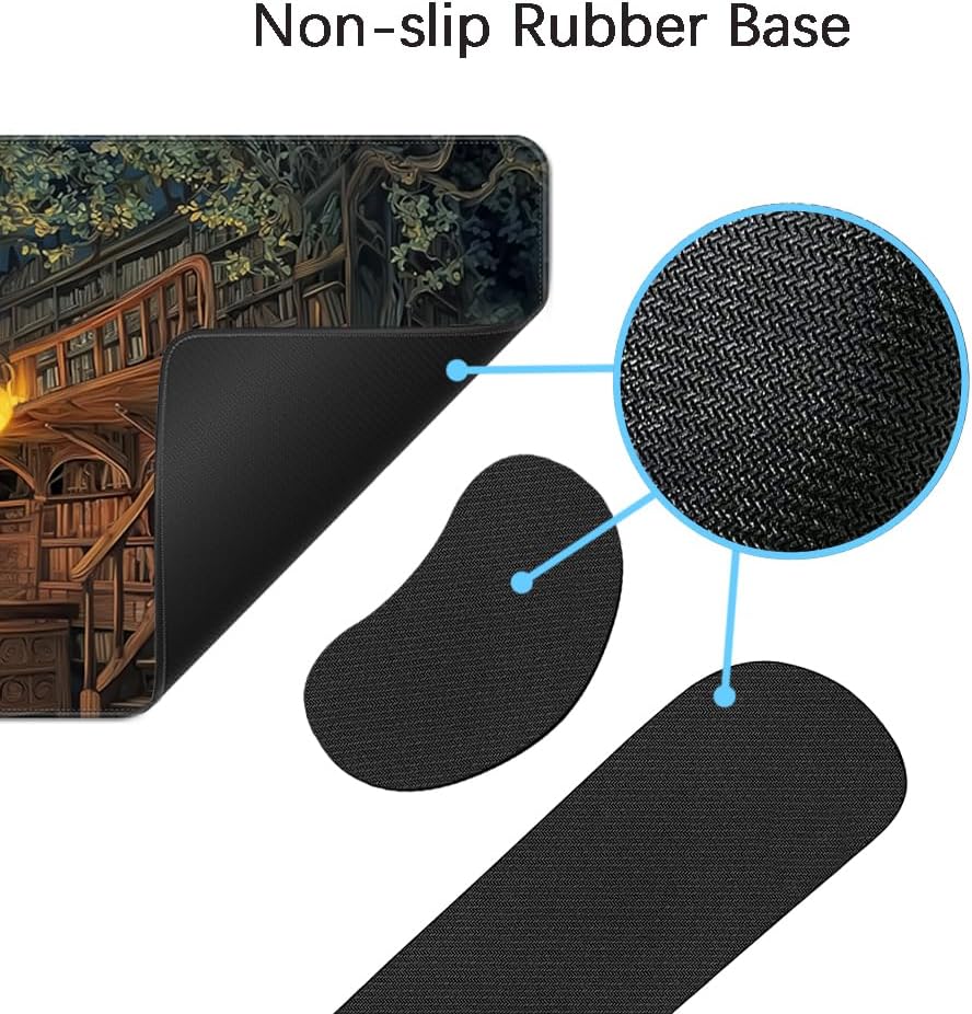 MIBITRI Keyboard Mouse Pad Set, Extended Gaming Mouse Pad+Ergonomics Keyboard Wrist Rest Support, Memory Foam, Easy Typing Pain Relief, 4Pcs XXL Ultra Thick Desk Mat, Enchanted Bookshelf