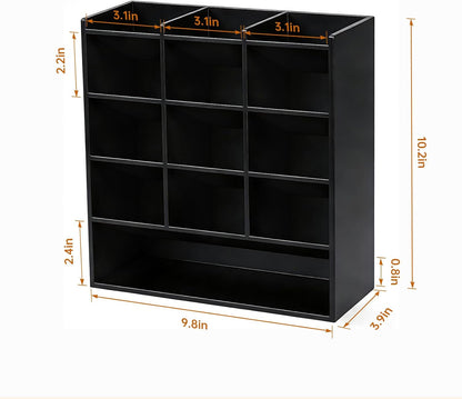 BEYGORM Acrylic Vertical Marker Organizer for 150 Markers with 13 Compartments, Clear Angled Pen & Pencil Holder, Large Desk Stationery & Art Supply Storage for Office & School (10.2 x 9.8 x 4 Inch)