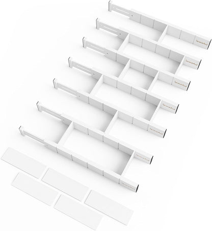 SpaceAid Bamboo Drawer Dividers with Inserts and Labels, Kitchen Adjustable Drawer Organizers, Expandable Organization for Home, Office, Dressers, 4 Dividers with 9 Inserts (17"-22" Natural)