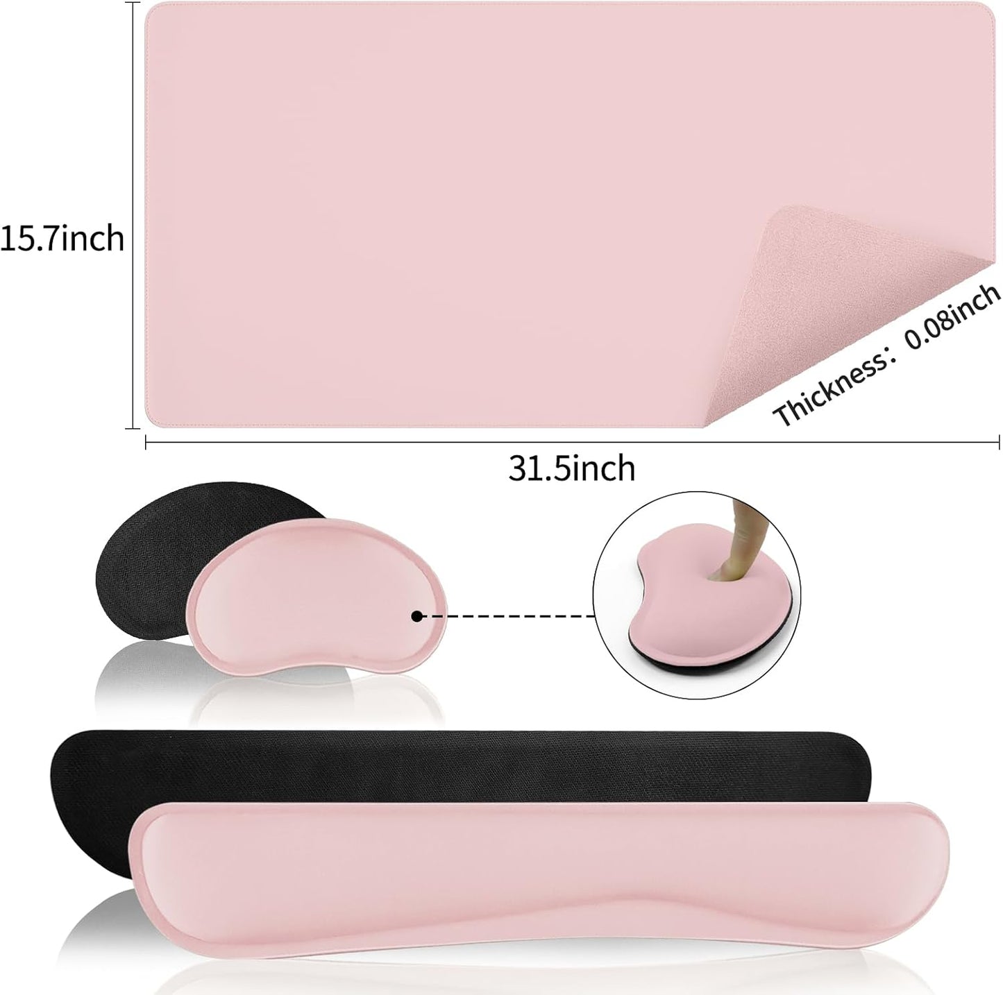 Green Desk Pad and Keyboard Wrist Rest, 3in1 Mousepad + Keyboard Wrist Rest+Mouse Wrist Rest for Home Office Table Computer Cover. (31.5×15.7,Green)