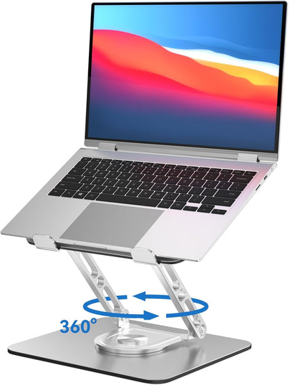 Laptop Stand for Desk Adjustable Computer Stand with 360 Rotating Base Ergonomic Laptop Riser Mount for Desk Foldable Protable Computer Desk Fits with MacBook Pro Air, Round Black