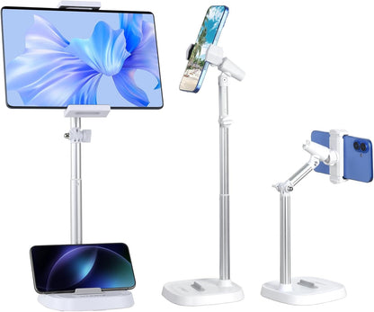 UTEBIT Adjustable Phone Stand for Desk, 11.8''-17.7''Height Adjustable Phone Holder for Desk Recording, Retractable Cell Phone Tablet Stand Holder for 5.5''-9.5''Screen iPhone 17 16 15 Pro Max Android