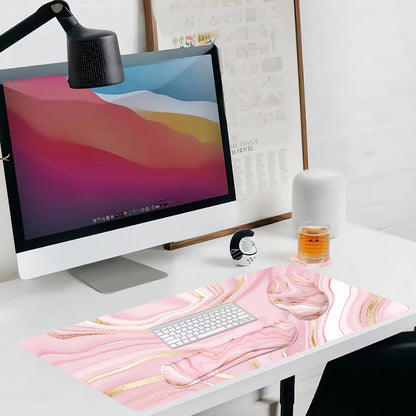Memory Foam Ergonomic Keyboard Wrist Rest Pad and Mouse Wrist Rest Support Mouse Pad Set for Office Gaming Easy Typing-Pink Fluid