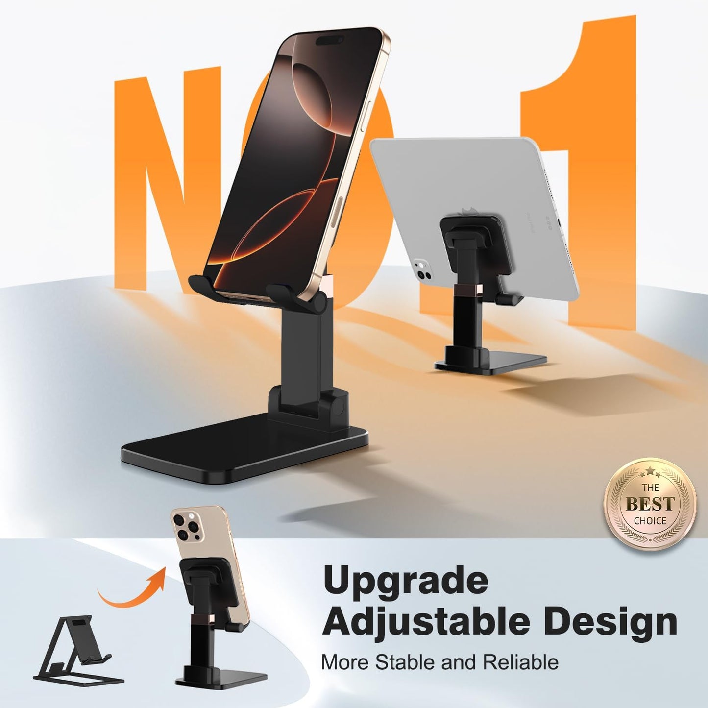 Phone Stand for Desk,Fully Adjustable Foldable Phone Holder,Metal Base with Anti-Slip Pad,Thick Case,Compatible with iPhone 17 Pro Max/Air/17 Pro/17/16/16e,15,All Phones,Portable Office Accessories