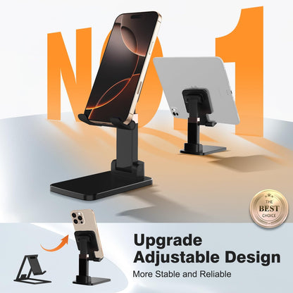 Phone Stand for Desk,Fully Adjustable Foldable Phone Holder,Metal Base with Anti-Slip Pad,Thick Case,Compatible with iPhone 17 Pro Max/Air/17 Pro/17/16/16e,15,All Phones,Portable Office Accessories