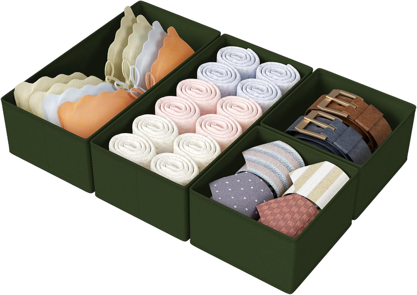 DIMJ Drawer Organizers Clothes, Dresser Organizer Bins for Baby Clothes,Underwear and Sock, Fabric Closet Organization and Storage Boxs, Drawer Dividers for Nursery, Clothing, Tie - 4 Pack, Beige