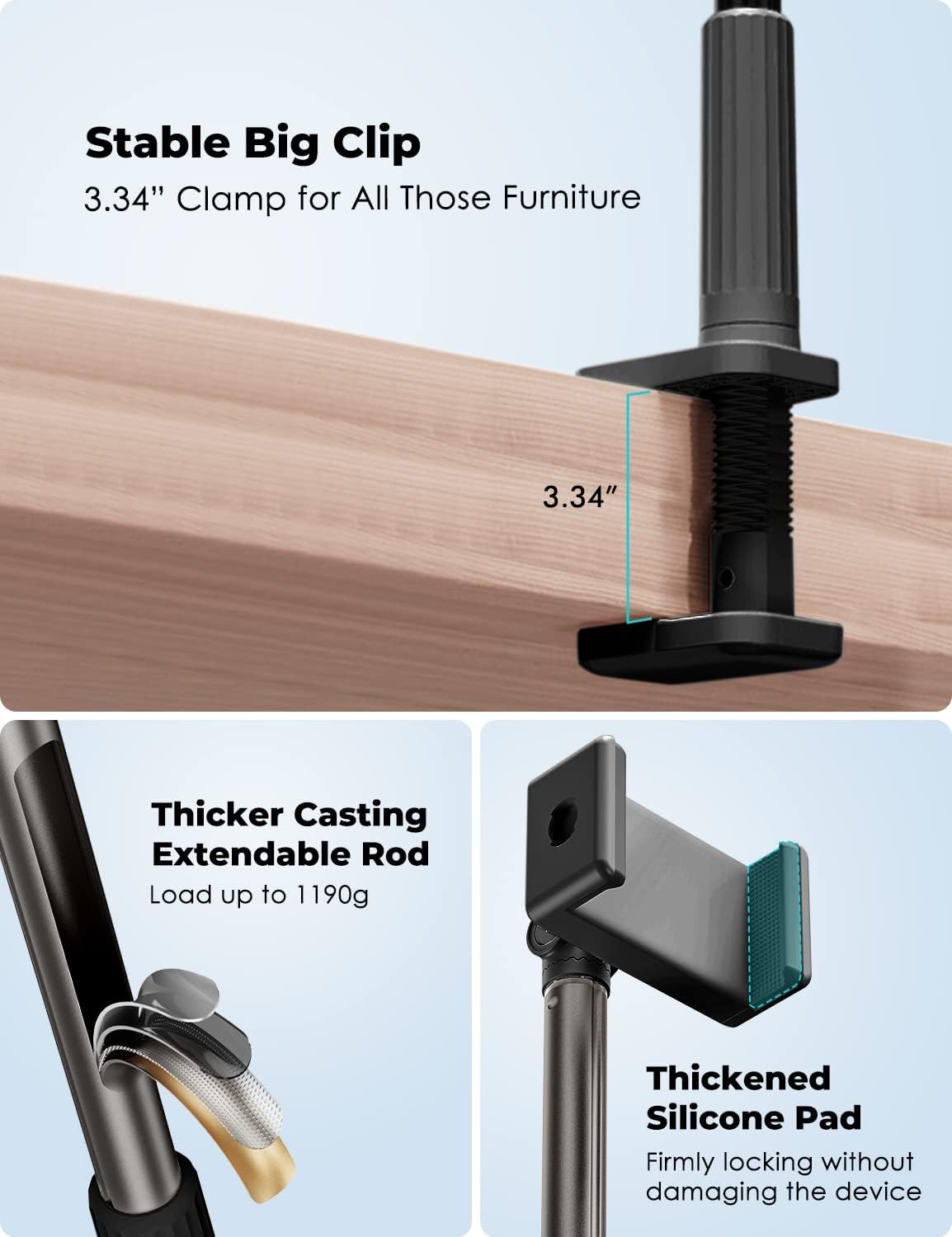 Viozon Phone Holder, Flexible Long Arm,Overhead Mount,360° Angle Adjustable,Aluminum Alloy, C Clamp for Headboard Bedside&Table&Desk,Compatible with 3.5"-6.9" Phone,iPhone 16 15 Plus/Pro Max W