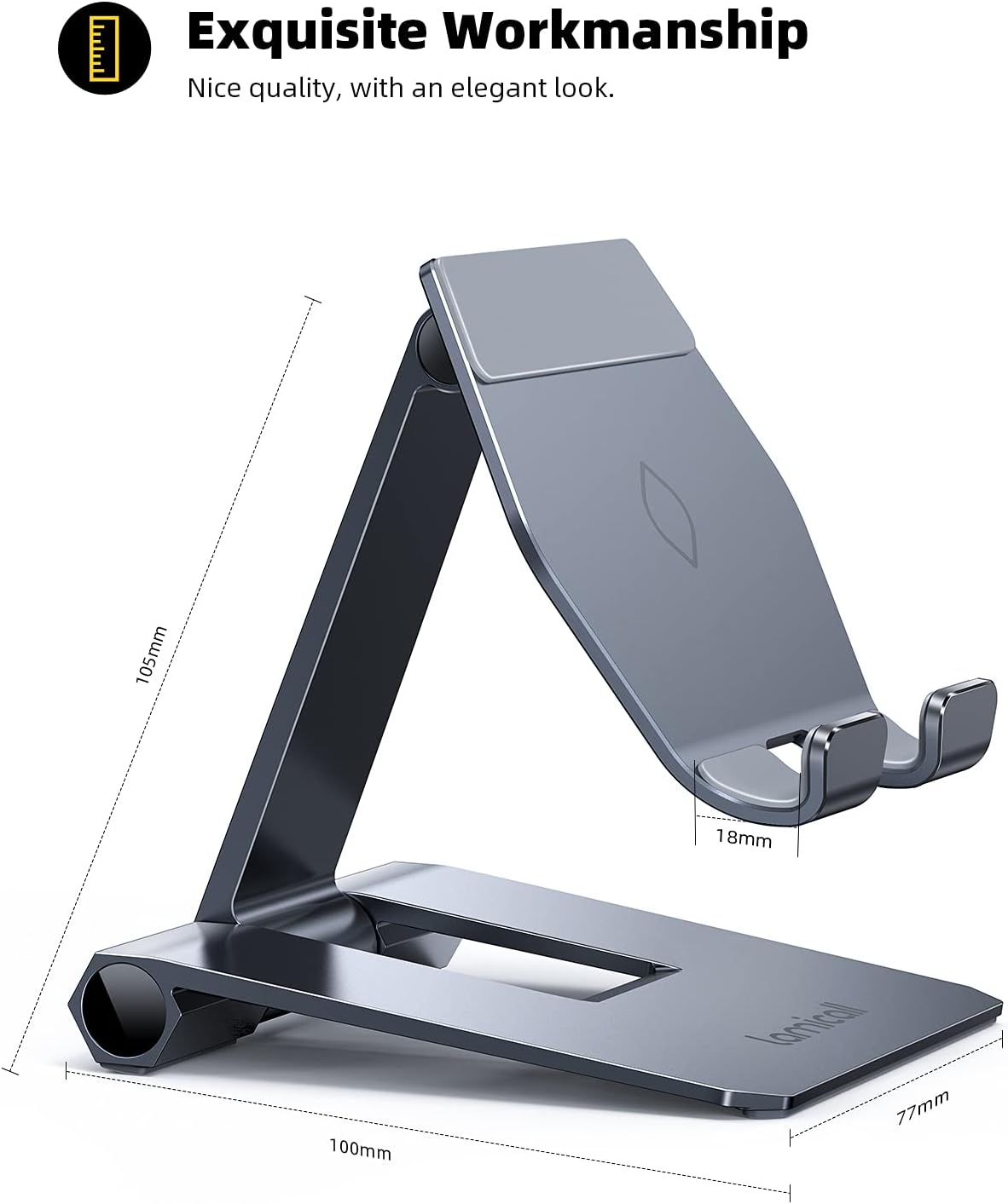 Lamicall Aluminum Metal Adjustable Cell Phone Stand Desk - Heavy Duty Metal Foldable Desktop Phone Holder, Cradle, Dock, for iPhone 16 15 14, Plus, Pro, Pro Max, 13 12 X XS,4-11'' Phone Sliver