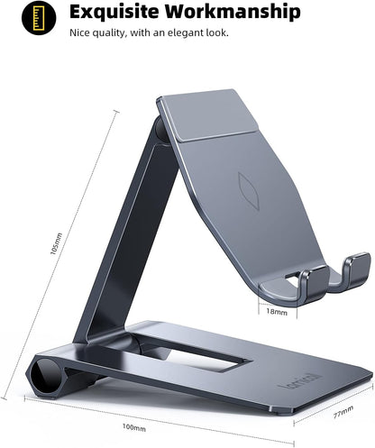 Lamicall Aluminum Metal Adjustable Cell Phone Stand Desk - Heavy Duty Metal Foldable Desktop Phone Holder, Cradle, Dock, for iPhone 16 15 14, Plus, Pro, Pro Max, 13 12 X XS,4-11'' Phone Sliver