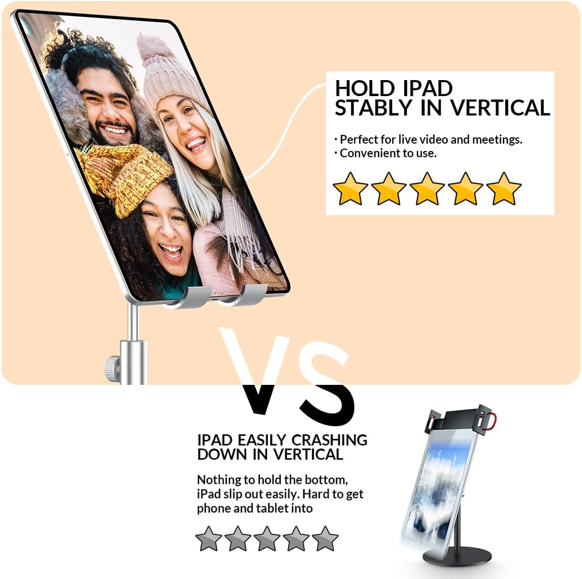 AICase Telescopic Adjustable iPad Holder,Universal Multi Angle Aluminum Stand Compatible with iPhone Smart Cell Phone/Tablet/iPad(4-13 inch), Silver