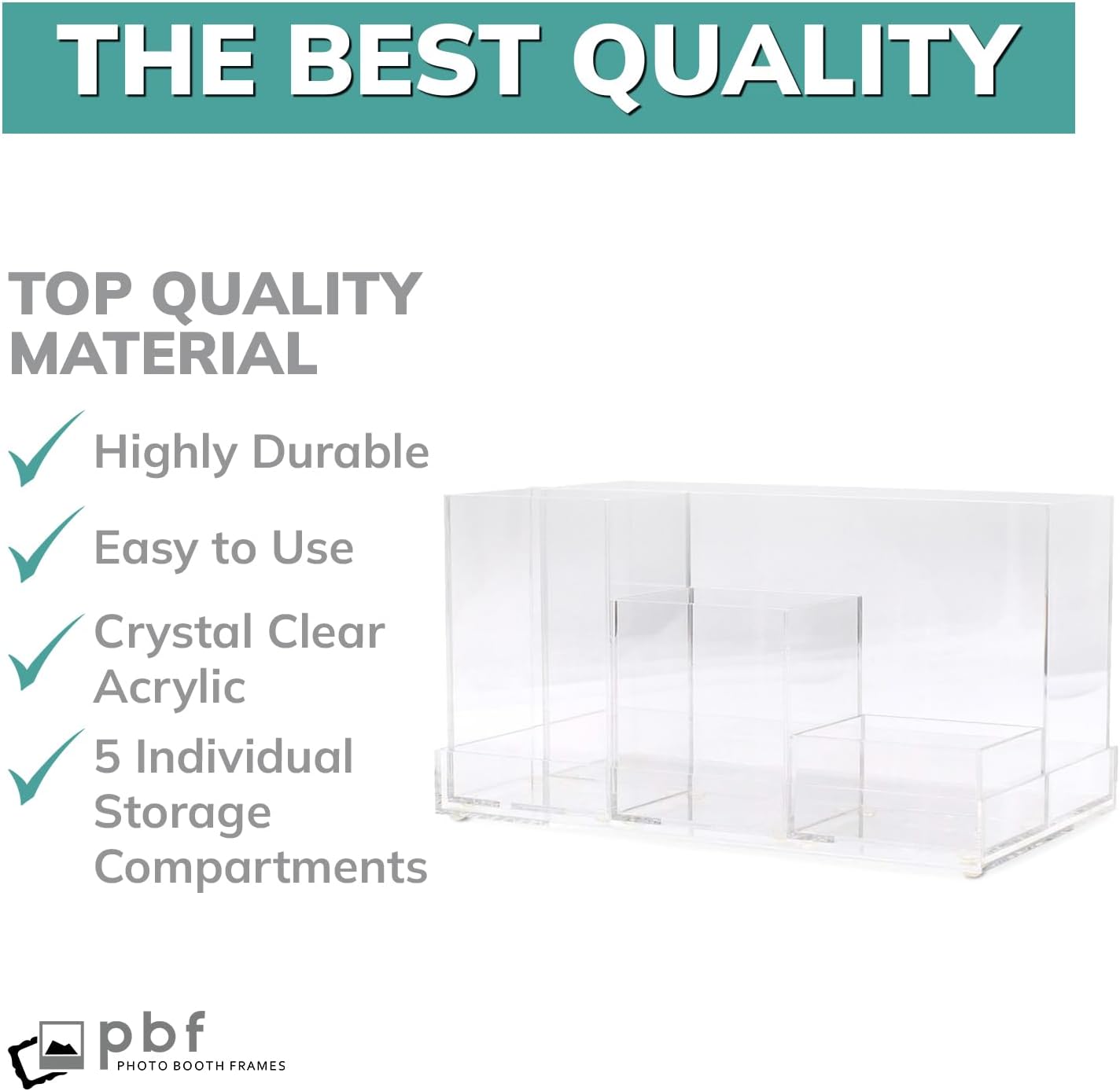 pbf Acrylic Desk Organizer | 5-Piece Modular Clear Acrylic Pen Holder & Paper Tray | Pen Organizer | Bookmark Holder | Pencil Cups