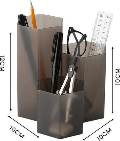 Black Pen Holder for Desk | 3 Compartment Organizer Desk for Pen, Pecils, Makeup Brushes, Tooth Brushes | Cute Pencil Cup Desk Organizers and Accessories for Office, Home, Classroom, Teacher Desks