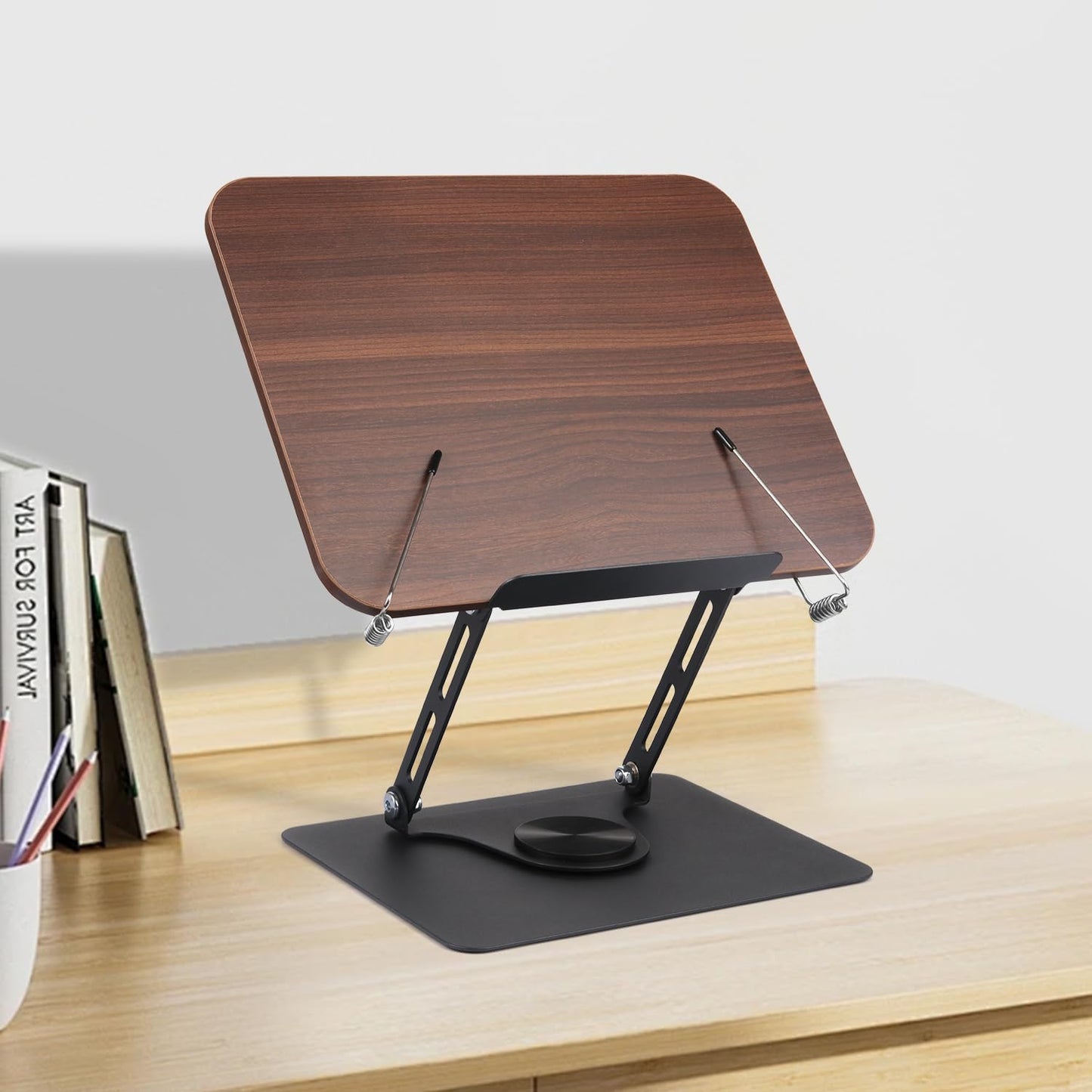 Honagu Book Stand for Reading, Adjustable Book Holder with 360 Degree Rotating Base & Page Clips, Hands Free Foldable Desktop Cookbook Stand for Sheet Music, Laptop, Recipe, Textbook (Acrylic)