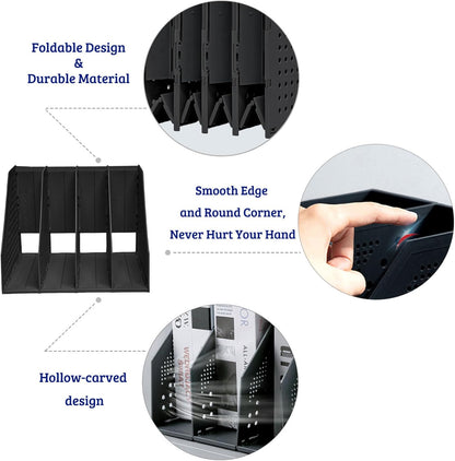 SAYEEC 2Pcs Collapsible Plastic Magazine File Holder Vertical Binder Storage Organizer for Desk Sturdy Upright Desktop Magazine Organizer Folder Rack for Office School Home (3 Compartments, Black)