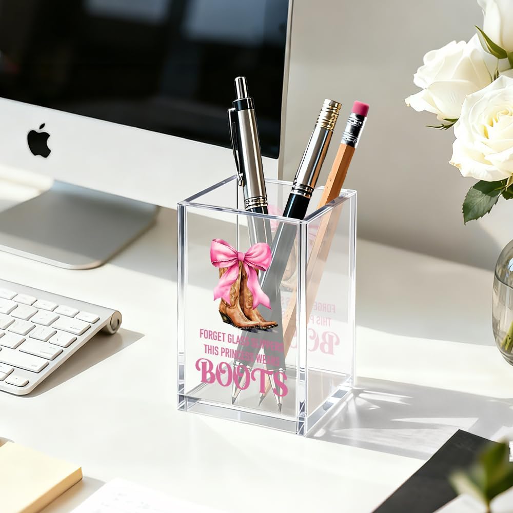 Just Breathe Acrylic Cosmetic Organizer Pen Holder, Anxiety Relaxing Acrylic Desk Holder Cup for Pen Pencil, Dandelion Desk Organizer, Mental Health Office Gifts for Coworker Leader Friend