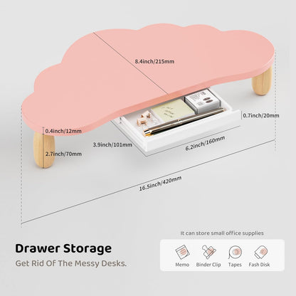 AFOOYO Monitor Stand Riser,Cloud Shape Wood Computer Monitor Stand, 16.5IN Monitor Stand Riser, Multi-Purpose Desktop Organizer Riser for Computer,Laptop,Printer,TV,Pink