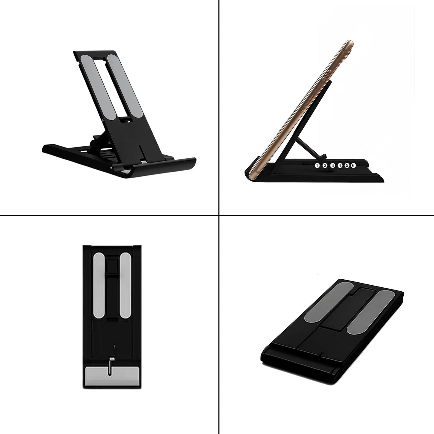 Foldable Phone Stand for Desk | Six Position Adjustable Folding Bracket for Cell Phone | Black Cellphone Holder for Desk & Smartphone Stand | Cellphone & Accessories for Men & Women