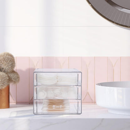 BTSKY Clear Acrylic Storage Organizer with Drawers, 3-Layer Desktop Organizer for Office Essentials, Multi-Purpose Stackable Container for Bathroom Vanity, Desk Makeup Jewelry Container Storage Box