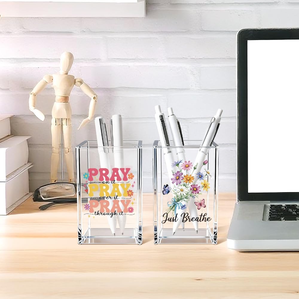 Just Breathe Acrylic Cosmetic Pencil Pen Holder Cup, Hope Inspirational Makeup Brush Organizer Holder, Women Faith Gifts, Encouragement Gifts for Women Mom Daughter Sister Friend Yoga Teacher