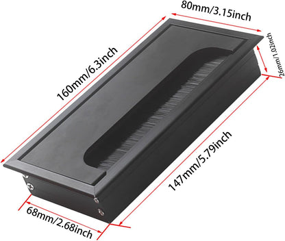 DZS ELEC Computer Desk Cable Management Aluminium Alloy Cable Box Rectangular Washer Metal Hole Cover 160x80mm Organise Office Equipment Conference Table Accessories Black