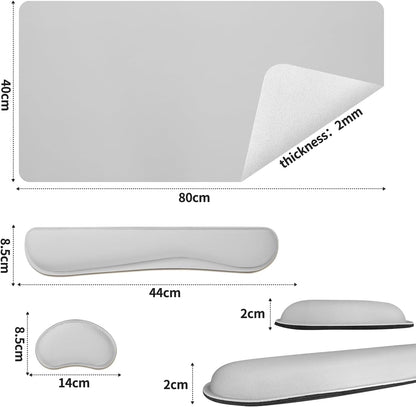 Bloss Leather Desk Pad and Keyboard Wrist Rest, Large Mouse Pad + Keyboard Pad+Mouse Wrist Support, Non-Slip Desk Mat Protector for Office, Home(31.5×15.7 Inches,Beige)