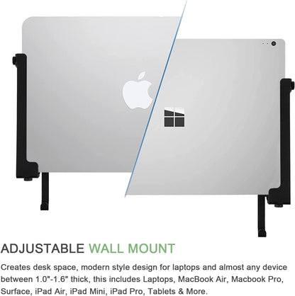 IFCASE Aluminum Wall Laptop Mount Holder for MacBook Air, Pro, Surface, iPad, Tablets, Cell Phones with Headphone Hook, Anti-Scratch Pads, Adhesive & Screws (Black)
