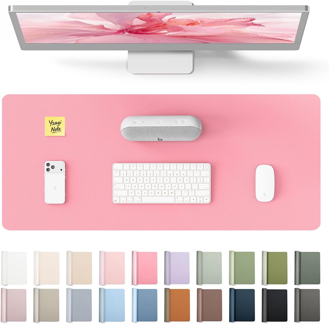 YSAGi Leather Desk Protector, Office Mat, Large Mouse Mat, Non-Slip PU Leather Blotter, Laptop Pad, Waterproof Writing Pad for Office and Home (Light Pink, 23.6" x 13.8") - Colors B