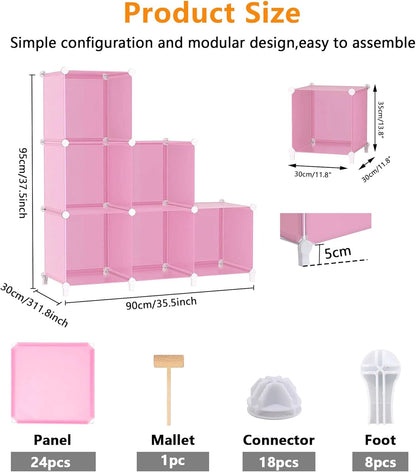 AWTATOS Cube Storage Organizer, Storage Cubes Shelves Bookshelf, 6 Cube Closet Organizers and Storage, DIY Stackable Plastic Clothes Organizer Shelving for Bedroom, Home, White