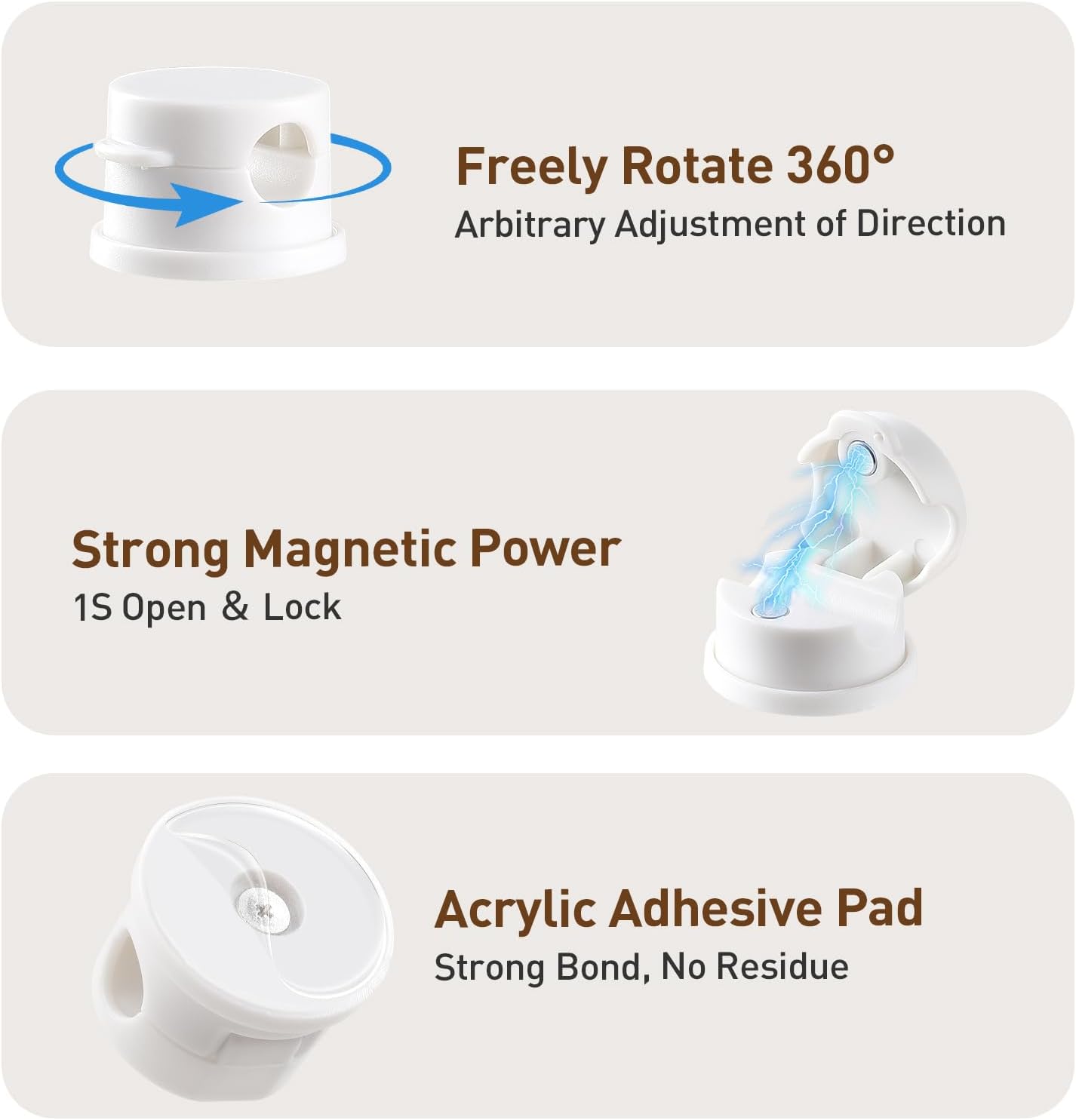 AGPTEK 8 Pack Magnetic Cable Clips, Upgraded 360° Rotatable Cord Holder Clips for Nightstand, Desk Cord Organizer Adhesive Wire Management Home Office Phone Charging Cords USB Cable Keeper (Clear)