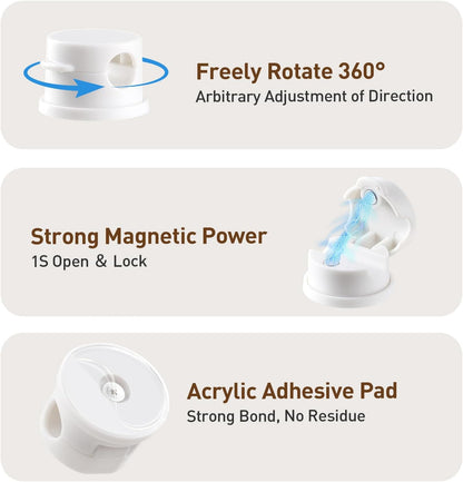 AGPTEK 8 Pack Magnetic Cable Clips, Upgraded 360° Rotatable Cord Holder Clips for Nightstand, Desk Cord Organizer Adhesive Wire Management Home Office Phone Charging Cords USB Cable Keeper (Clear)