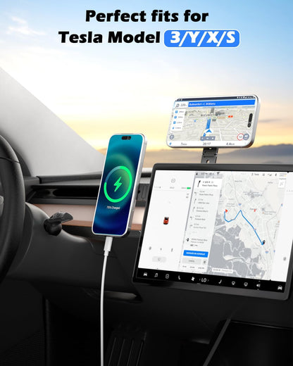 CloudValley Magnetic Phone Laptop Holder Mount, Foldable Hidden Portable Stand for iPhone 17/16/15/14/13 & All Phone, Clamp for Monitor Side, Compatible with Laptop, Desktop, Tesla Model 3/ Y, Silver