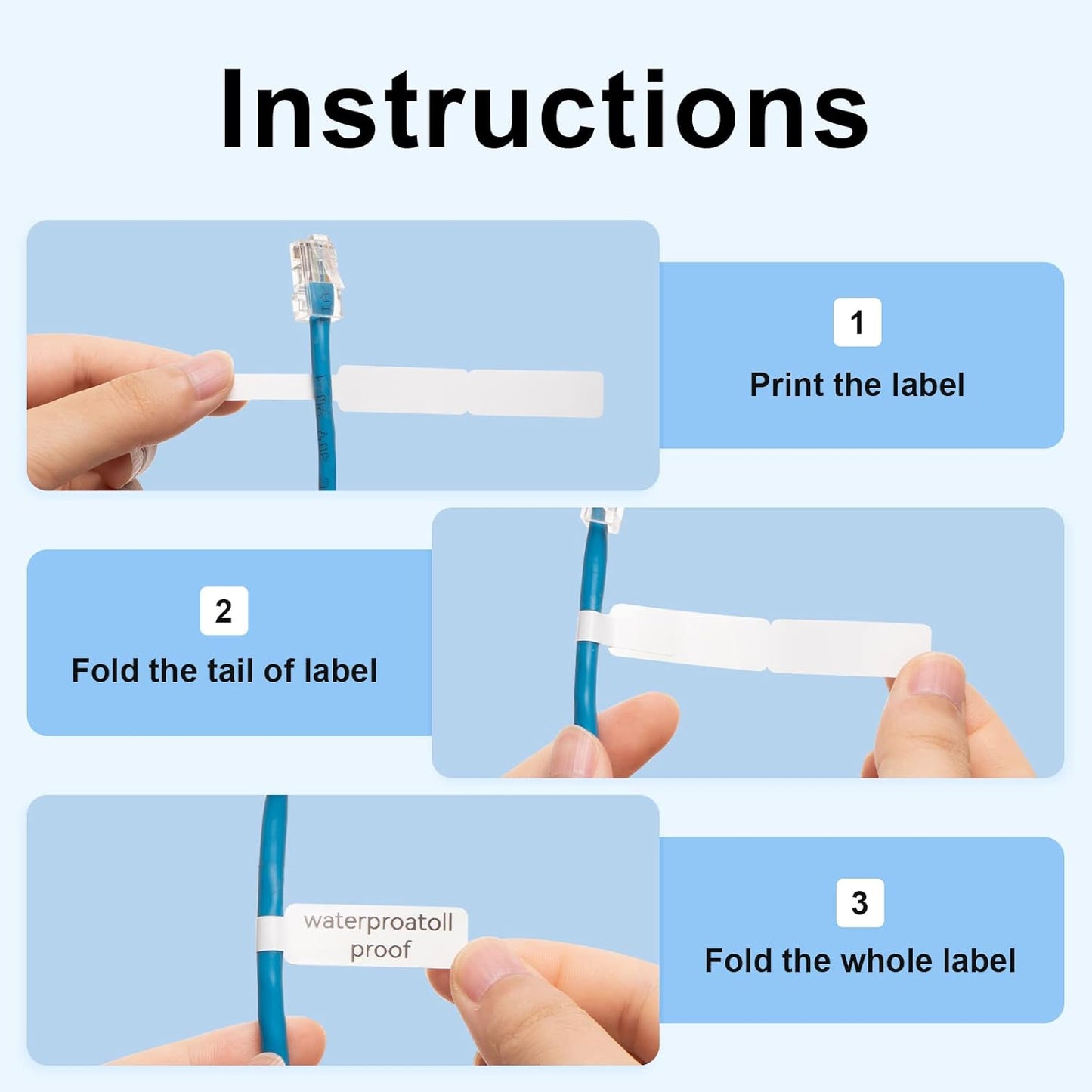 NIIMBOT D11 Label Tape D110 Label Maker Papers 3Rolls Cable Labels, Self-Adhesive Labeling Tape 0.47" X 4.29" (12 X 109mm) Cable Label Refills for Home Office Circuit Box, 195 Labels/3Rolls, White
