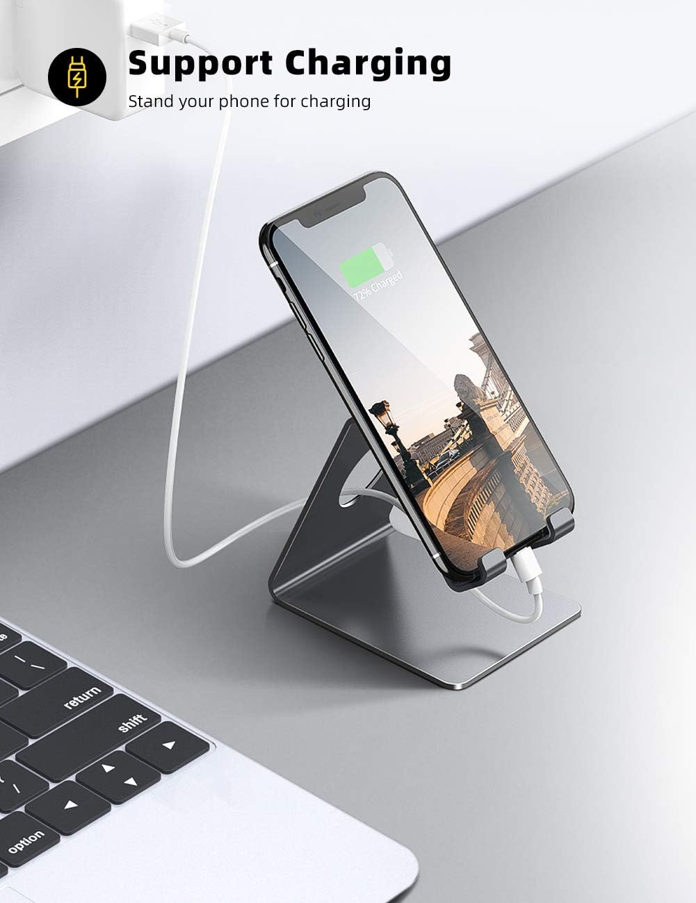 Lamicall Cell Phone Stand, Phone Dock: Cradle, Holder, Stand for Office Desk - Black