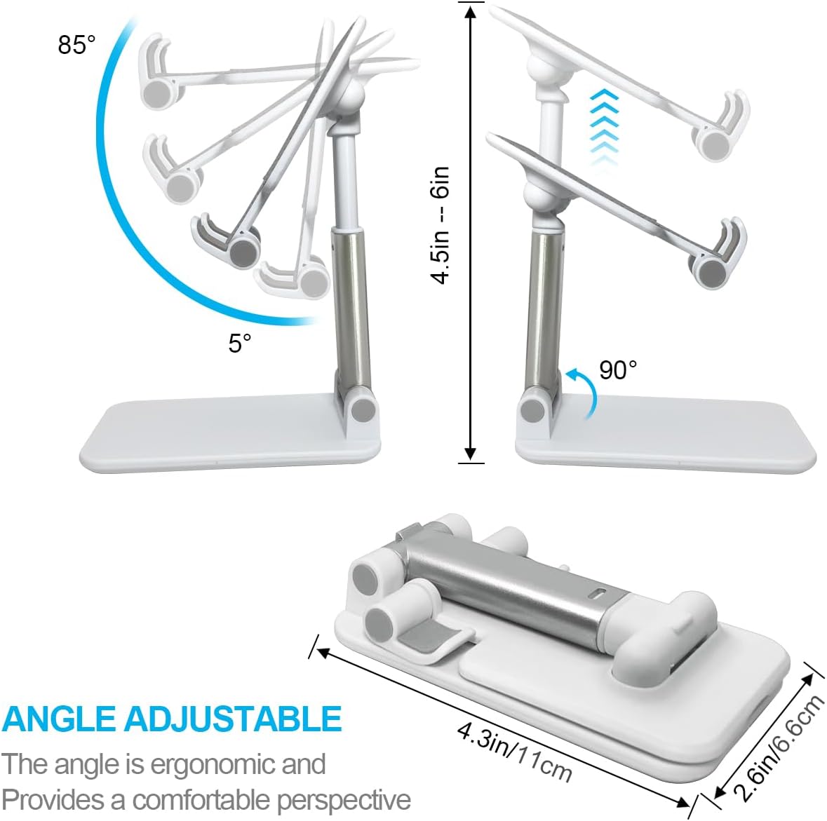POQOD 2 Pack Cell Phone Stand, Foldable Phone Holder for Desk Compatible with Phone 15 14 13 12 11 Pro Xs Xs Max Xr X 8, Nintendo Switch, All Phones, Black & White