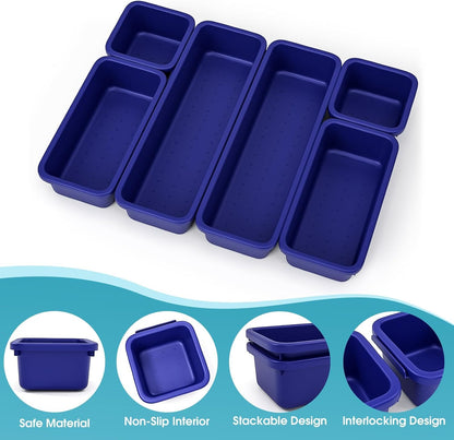StoreHappily 10 PCS Drawer Organizer Set, 4 Size Makeup Drawer Divider Organizer With Non-Slip Pads, Interlocking Plastic Storage Bins for Office,Jewelry Vanity,Gadgets, Bathroom,Kitchen, Black